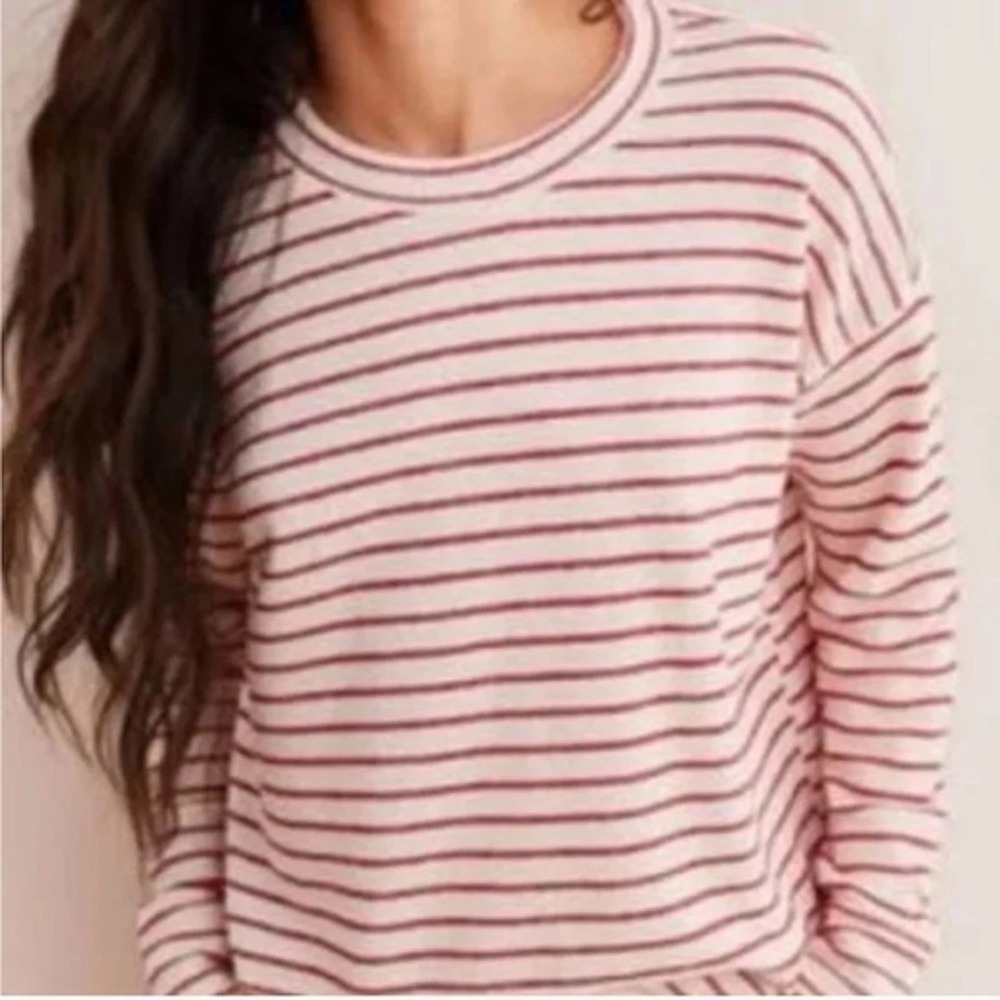 Aerie French‎ Terry Striped Sweatshirt Women's L Red White Oversized Cozy Casual